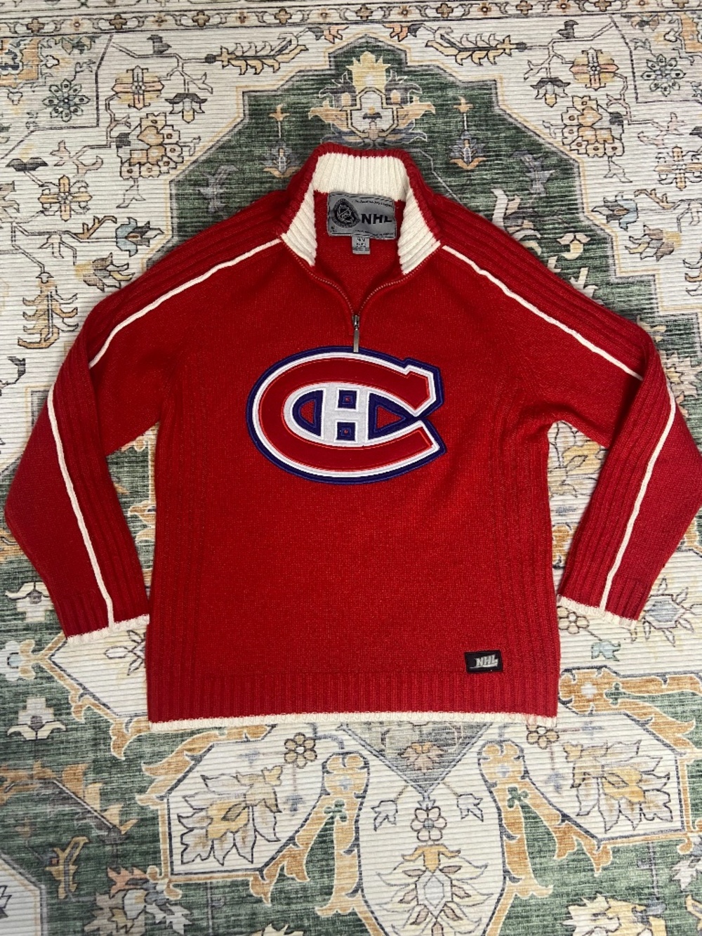 Vintage 90s Montreal Canadiens NHL Red Retro Quarter Zip Sweater